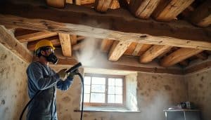 découvrez comment le sablage des poutres apparentes révèle la teinte originelle du bois ancien et redonne éclat et caractère à votre intérieur.