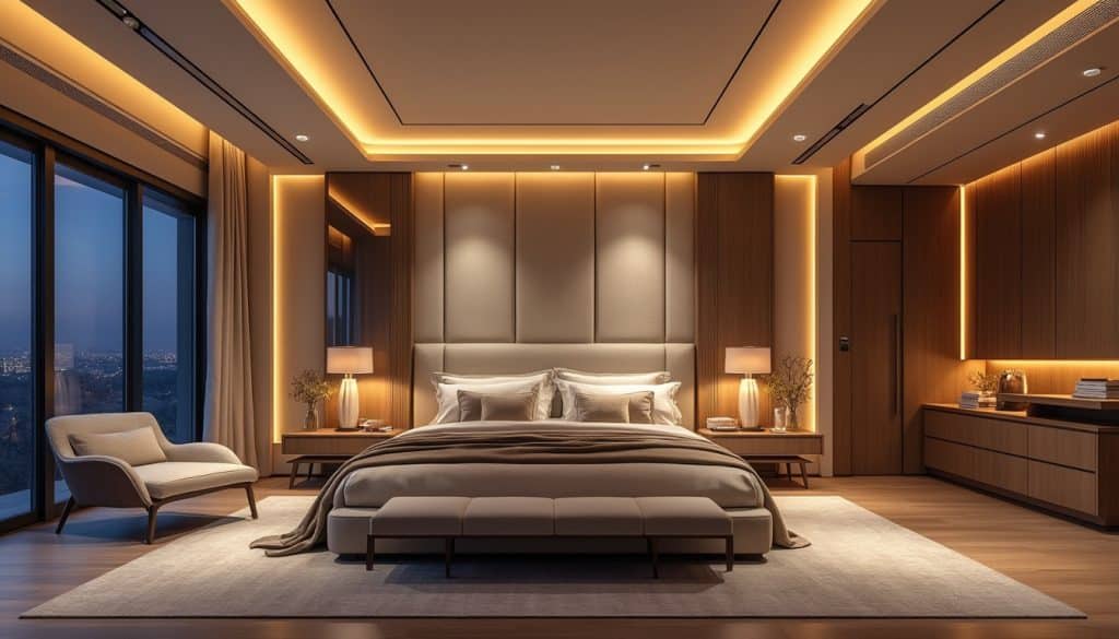 découvrez comment l’éclairage indirect par corniches diffuse une lumière douce et enveloppante pour créer une atmosphère feutrée dans les suites parentales.